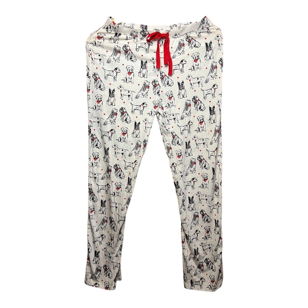 Cynthia Rowley Sleepwear Pajama Pants Cream‎ Dog Print Red Heart Valentine XS